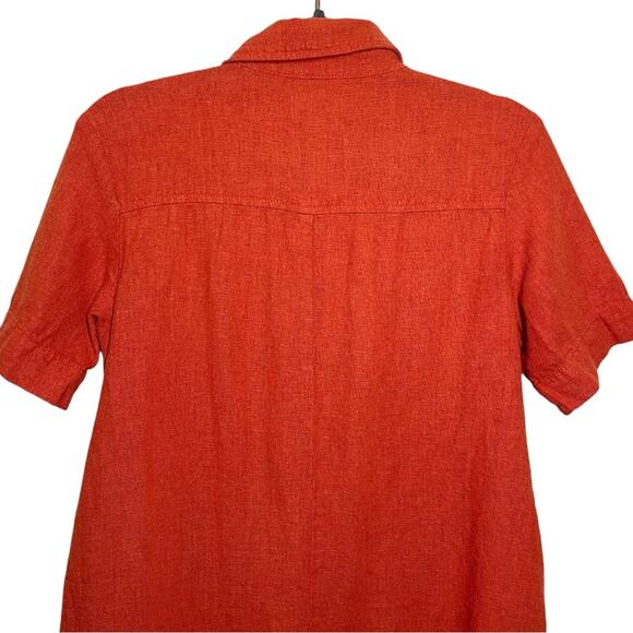 Me & Arrow Orange Red Linen Blend Button Front Short Sleeve Shirt Dress - XS - Picture 4 of 11